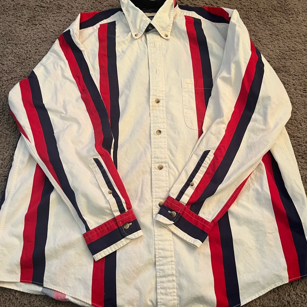Vintage Nautica White Shirt with Red and Blue Accents